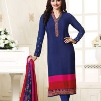 Navy Blue & Pink Embroidered Salwar Suit