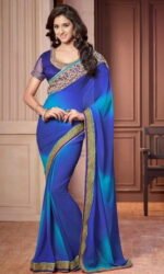 Blue Pure Georeget Embroidered Sarees