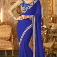 Blue & Golden Pure Georeget Embroidered Sarees