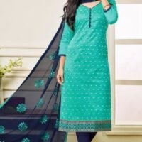 Navy Blue & Green Pure Cotton Embroidered Salwar Suit