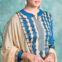 Sky Blue & Creem Glace Cotton Embroidered Salwar Suit
