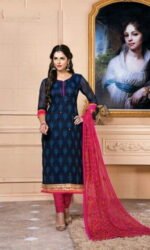 Navy Blue & Pink Embroidered Salwar Suit