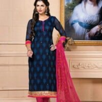 Navy Blue & Pink Embroidered Salwar Suit
