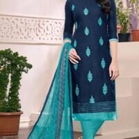 Navy Blue Cotton Jacquard Embroidered Salwar Suit