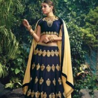 Navy Blue & Golden Embroidered Lehengas Choli