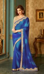 Blue & Net Pure Georeget Embroidered Sarees