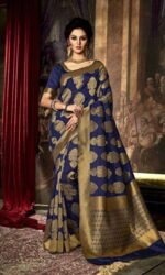 blue & Golden Silk Embroidered Sarees