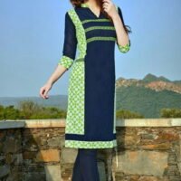 Blue & Green Cotton Embroidered Salwar Suit