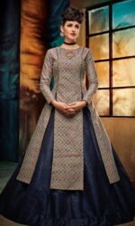 Navy Blue & Orange Designer Embroidered Lehengas