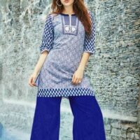 Blue & Grey Cotton Embroidered Salwar Suit