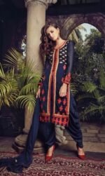 Blue Center-Cut Georgette Embroidered Party Wear Salwar Suit