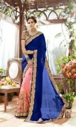 Blue & Pink Pure Georegette Embroidered Sarees