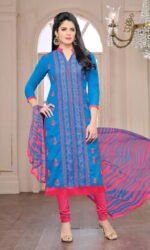 Royal Blue Cotton Jacquard Embroidered Salwar Suit