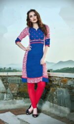 Blue & Red Cotton Embroidered Salwar Suit