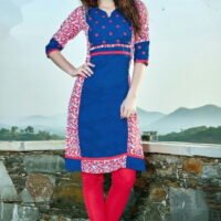 Blue & Red Cotton Embroidered Salwar Suit