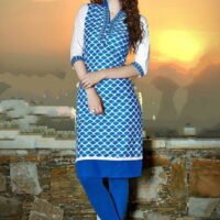 Blue & White Cotton Embroidered Salwar Suit