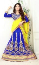 Blue & Yellow Embroidered Lehengas Choli