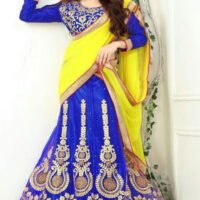 Blue & Yellow Embroidered Lehengas Choli