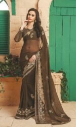 Mix Brown Pure Georegette Embroidered Sarees