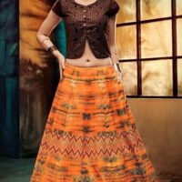 Brown & Orange Designer Embroidered Lehengas