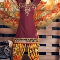Brown and Orange Embroidered Salwar Suit