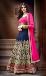Banglori Silk Magenta & Blue Embroidered Lehnga