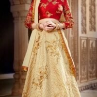 Banglori Silk Red Cream Designer Heavy Work Lehnga