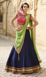 Banglori Silk Peach&Blue Lehnga with Jari Work