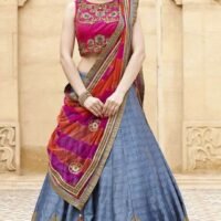 Banglori Silk Magenta&Grey Lehnga with Jari Work