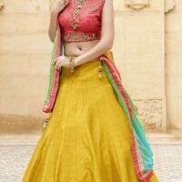 Banglori Silk Peach&Yellow Lehnga with Jari Work