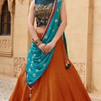 Banglori Silk Orange Lehnga with Jari Work