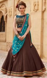 Banglori Silk Blue&Brown Lehnga with Jari Work