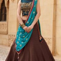 Banglori Silk Blue&Brown Lehnga with Jari Work