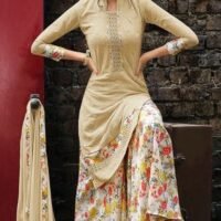 Creem and printed Palazo Pure Gerogette Embroidered Salwar Suit
