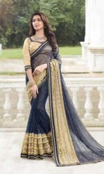 Blue & Golden Designer Embroidered Sarees