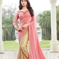 Pink & Golden Designer Embroidered Sarees