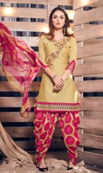Golden & Pink Embroidered Salwar Suit