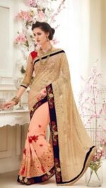 Golden and Red Designer Embroidered Sarees