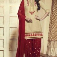 Creem & Red Pure Shantoon Embroidered Salwar Suit