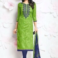 Green & Blue Glace Cotton Embroidered Salwar Suit