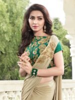 Green & Golden Designer Embroidered Sarees