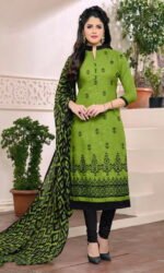 Green & Black Cotton Jacquard Embroidered Salwar Suit