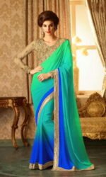 Green & Golden Pure Georeget Embroidered Sarees
