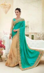 Green & Golden Designer Embroidered Sarees