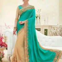 Green & Golden Designer Embroidered Sarees