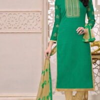 Green and Creem Cotton Jacquard Embroidered Salwar Suit