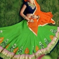 Green and Orange Embroidered Lehengas Choli