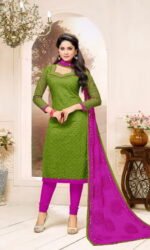 Green & Pink  Pure Cotton Embroidered Salwar Suit