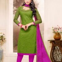 Green & Pink  Pure Cotton Embroidered Salwar Suit