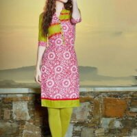 Pink & Green Cotton Embroidered Salwar Suit